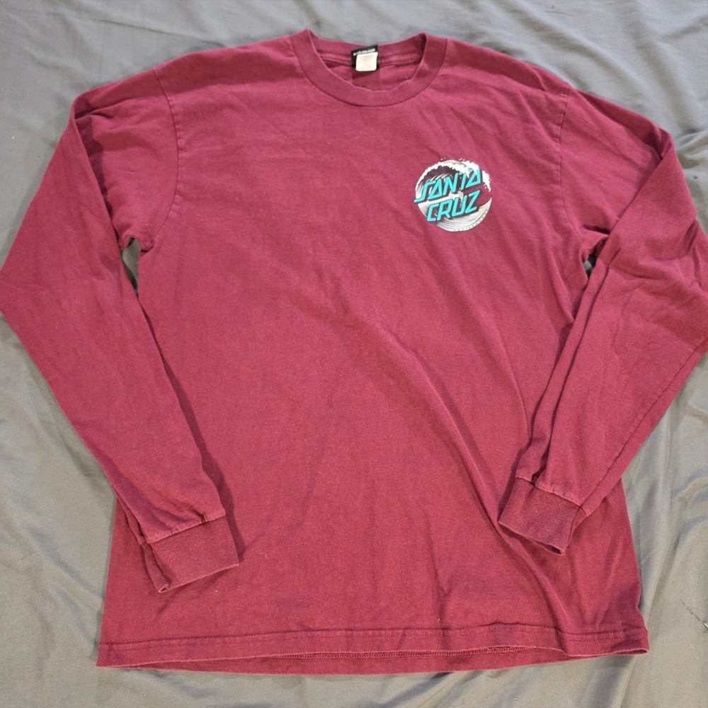 Santa Cruz Skateboards Mens Large Long Sleeve Graphic T-Shirt Maroon Burgundy